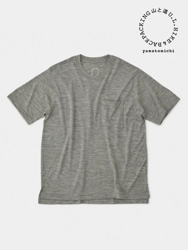 100% Merino Light Crew Neck Pocket #Gray Marl｜山と道 – moderate