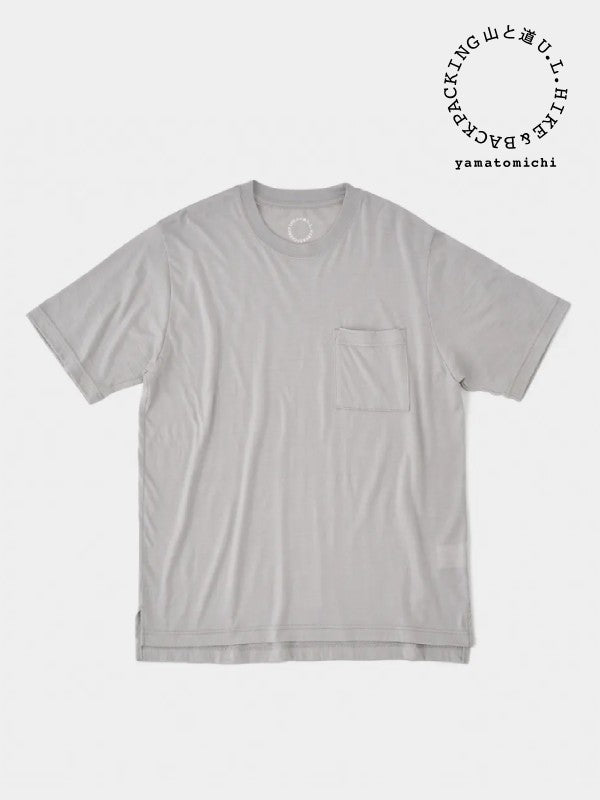 100% Merino Light Crew Neck Pocket #Silver Cloud｜山と道