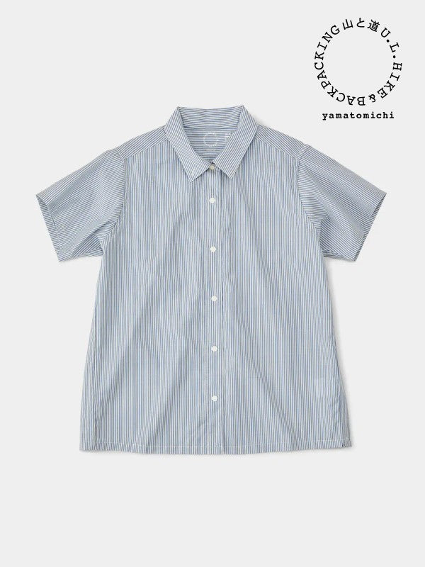 Women's Merino Short Sleeve Shirt #Blue Stripe｜山と道 – moderate