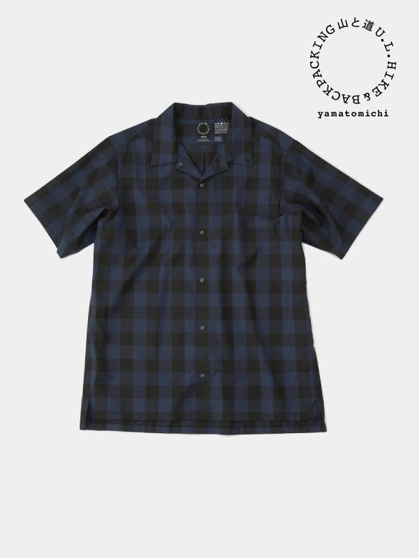 Men's Merino Short Sleeve Shirt #Navy Check｜山と道 – moderate