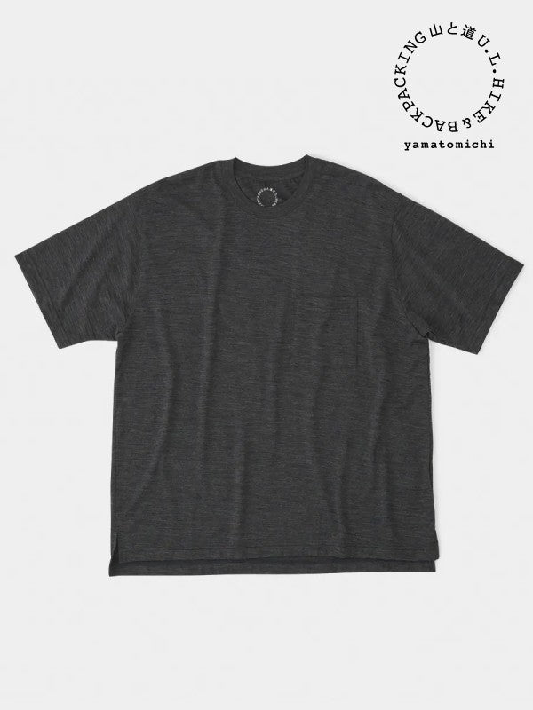 100% Merino Light Crew Neck Pocket #Charcoal｜山と道