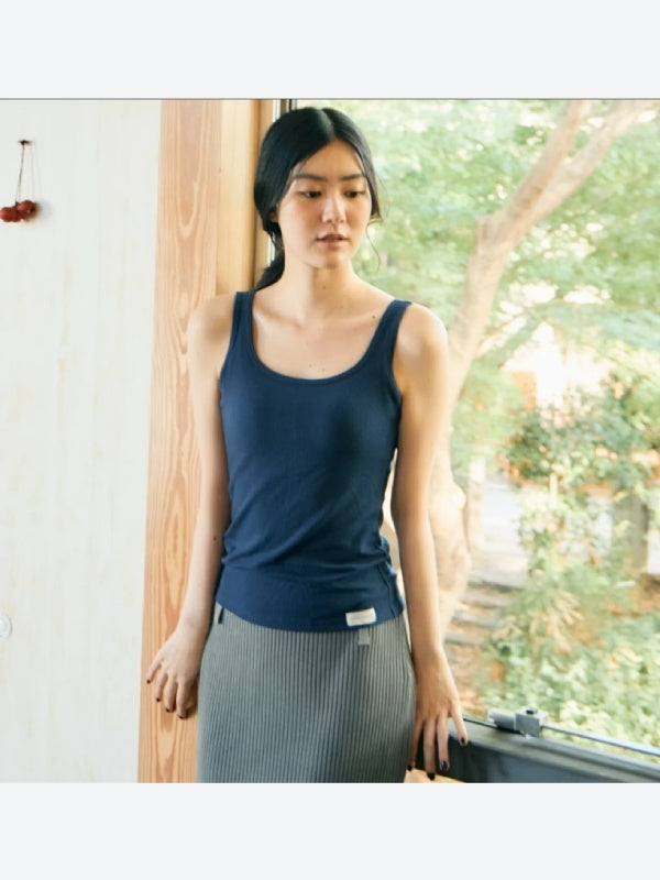 Ribbed 3D Bra Tank #Navy [NV25022]｜one nova