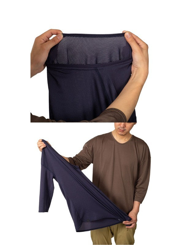 ウロコシャツ 七分袖 #アオニビ [041007]｜AXESQUIN【Outlet_30】