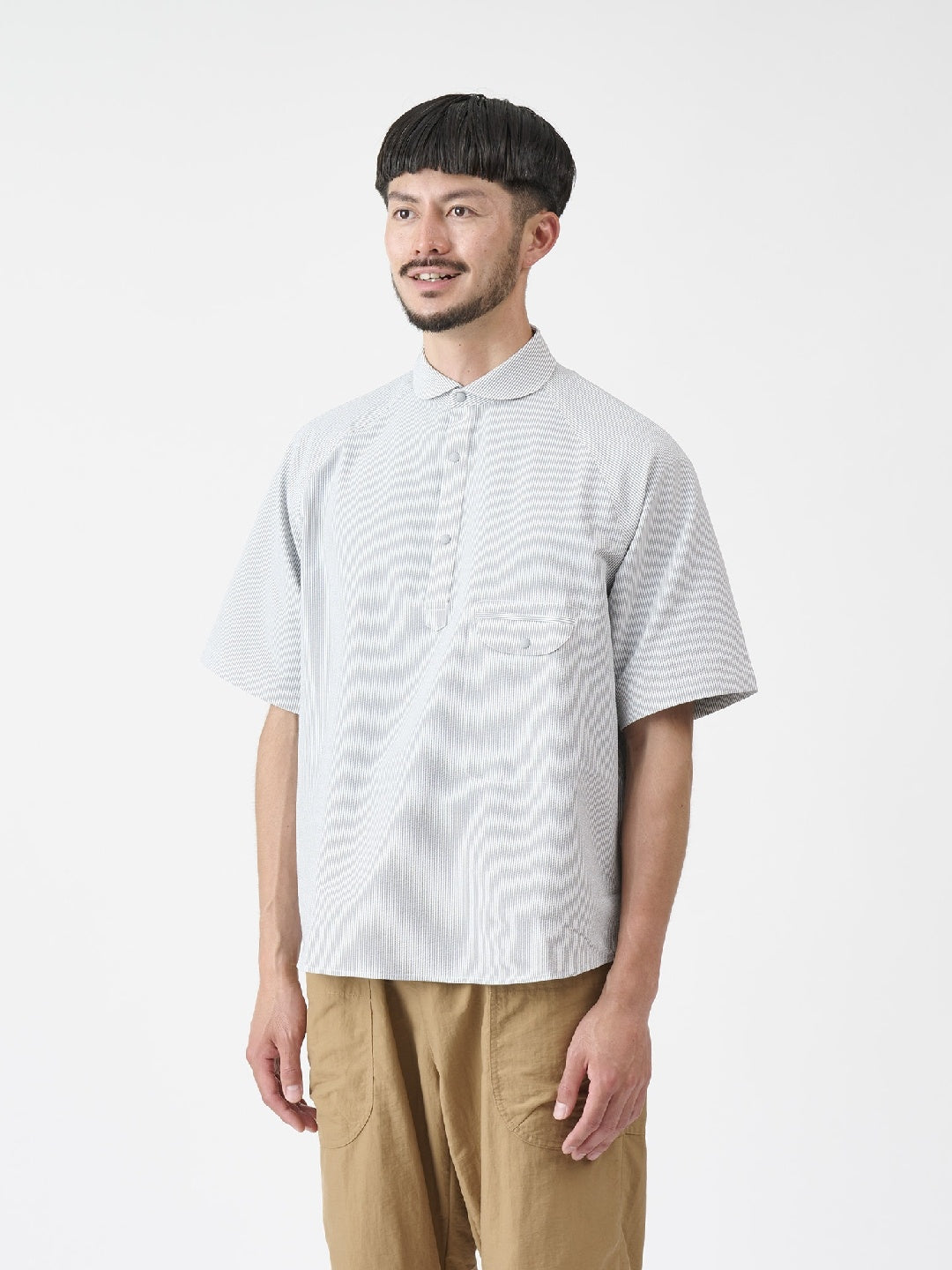 シアサッカーの半袖プルオーバーシャツ #フカガワネズ [21117]｜AXESQUIN