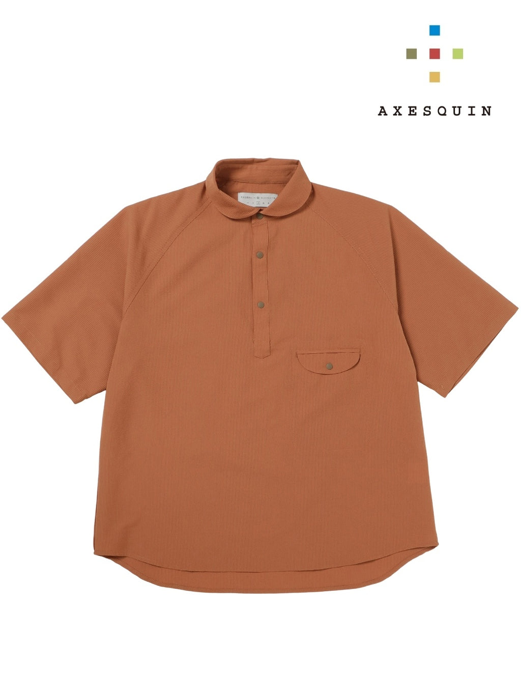 シアサッカーの半袖プルオーバーシャツ #レンガイロ [21117]｜AXESQUIN