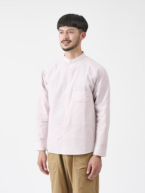 ギンガムサッカーのバンドカラーシャツ #コスモス [21116]｜AXESQUIN