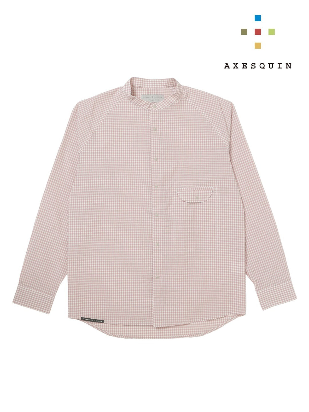 ギンガムサッカーのバンドカラーシャツ #コスモス [21116]｜AXESQUIN