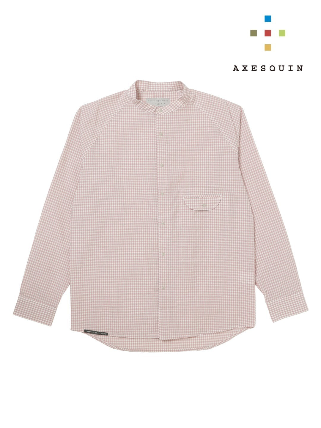 ギンガムサッカーのバンドカラーシャツ #コスモス [21116]｜AXESQUIN