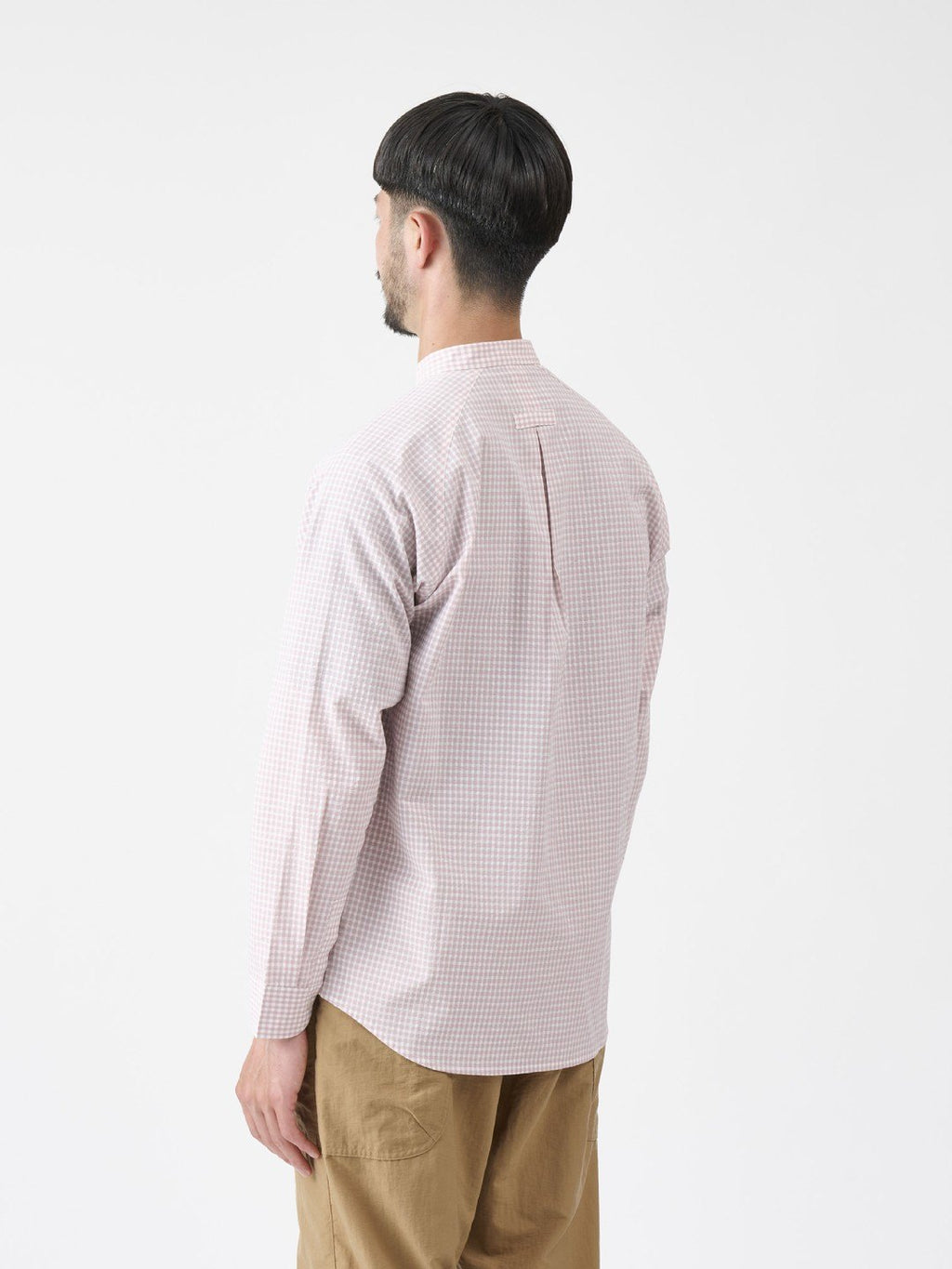 ギンガムサッカーのバンドカラーシャツ #コスモス [21116]｜AXESQUIN