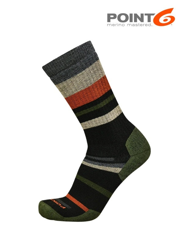 Hiking Mixed Stripe Medium Crew #Black/Olive [11-2567]｜POINT6