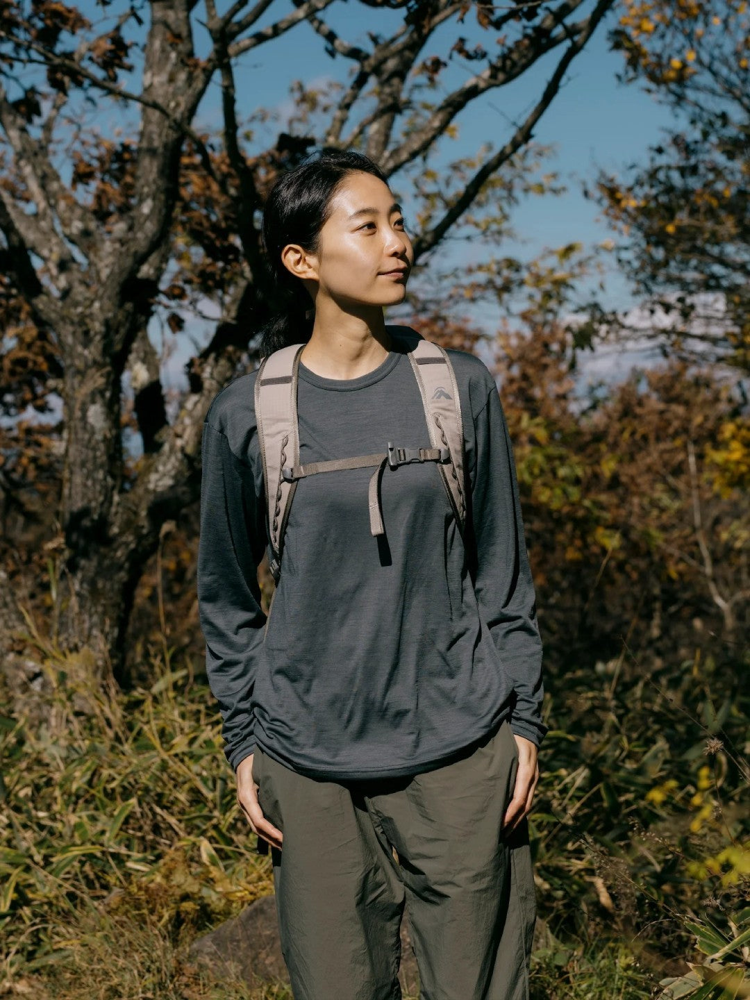 Smooth Wool T-Shirt Long Sleeve 2 #Volcanic Gray｜HERENESS