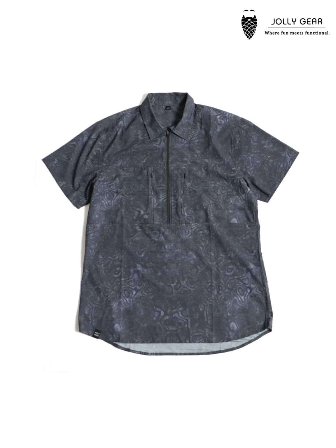 TRIPLE CROWN ZIP DOWN SHORT SLEEVE #ABSTRACT BLACK TOPO [TC’BD-USS]｜Jolly Gear