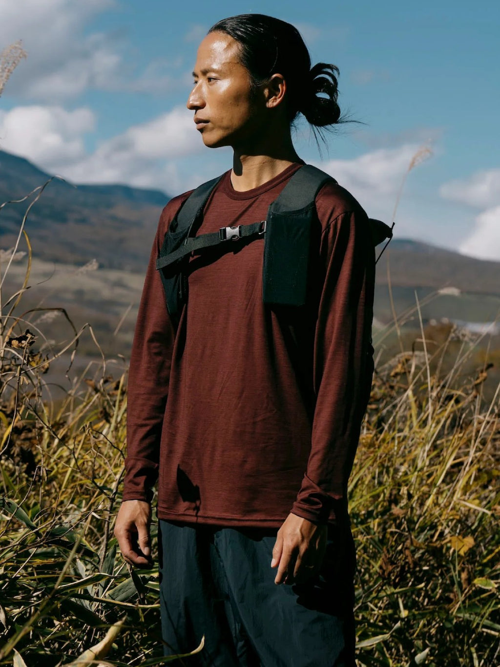 Smooth Wool T-Shirt Long Sleeve 2 #Deep Red｜HERENESS