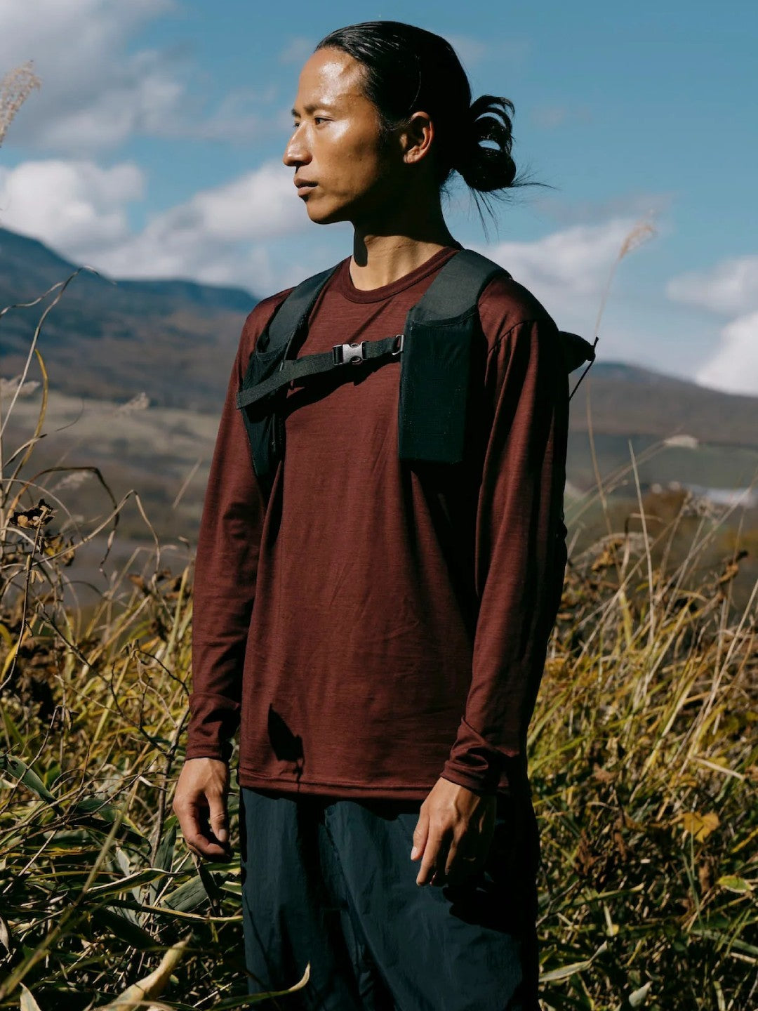 Smooth Wool T-Shirt Long Sleeve 2 #Deep Red｜HERENESS