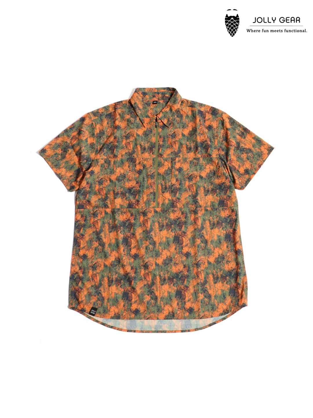 TRIPLE CROWN ZIP DOWN SHORT SLEEVE #ABSTRACT ORANGE CAMO [TC’BD-USS]｜Jolly Gear