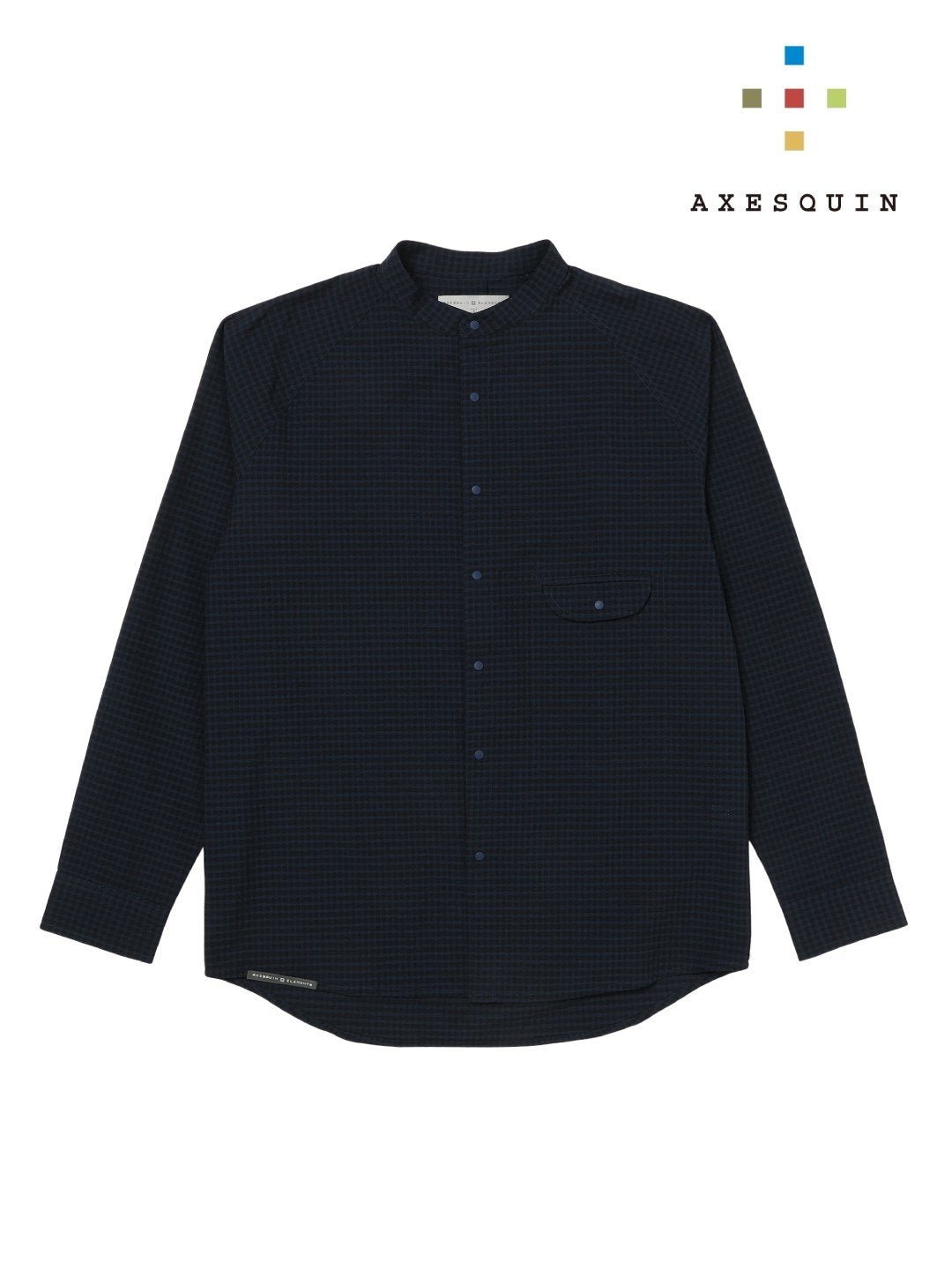 ギンガムサッカーのバンドカラーシャツ #カチイロ [21116]｜AXESQUIN