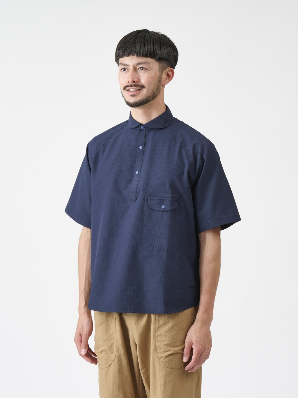 シアサッカーの半袖プルオーバーシャツ #カチイロ [21117]｜AXESQUIN