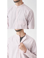 ギンガムサッカーのバンドカラーシャツ #コスモス [21116]｜AXESQUIN