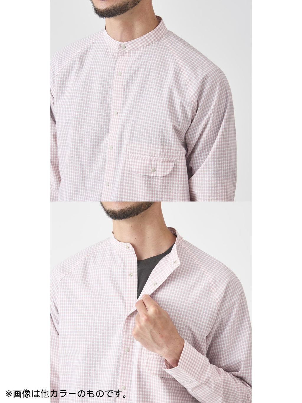 ギンガムサッカーのバンドカラーシャツ #ロクショウ [21116]｜AXESQUIN