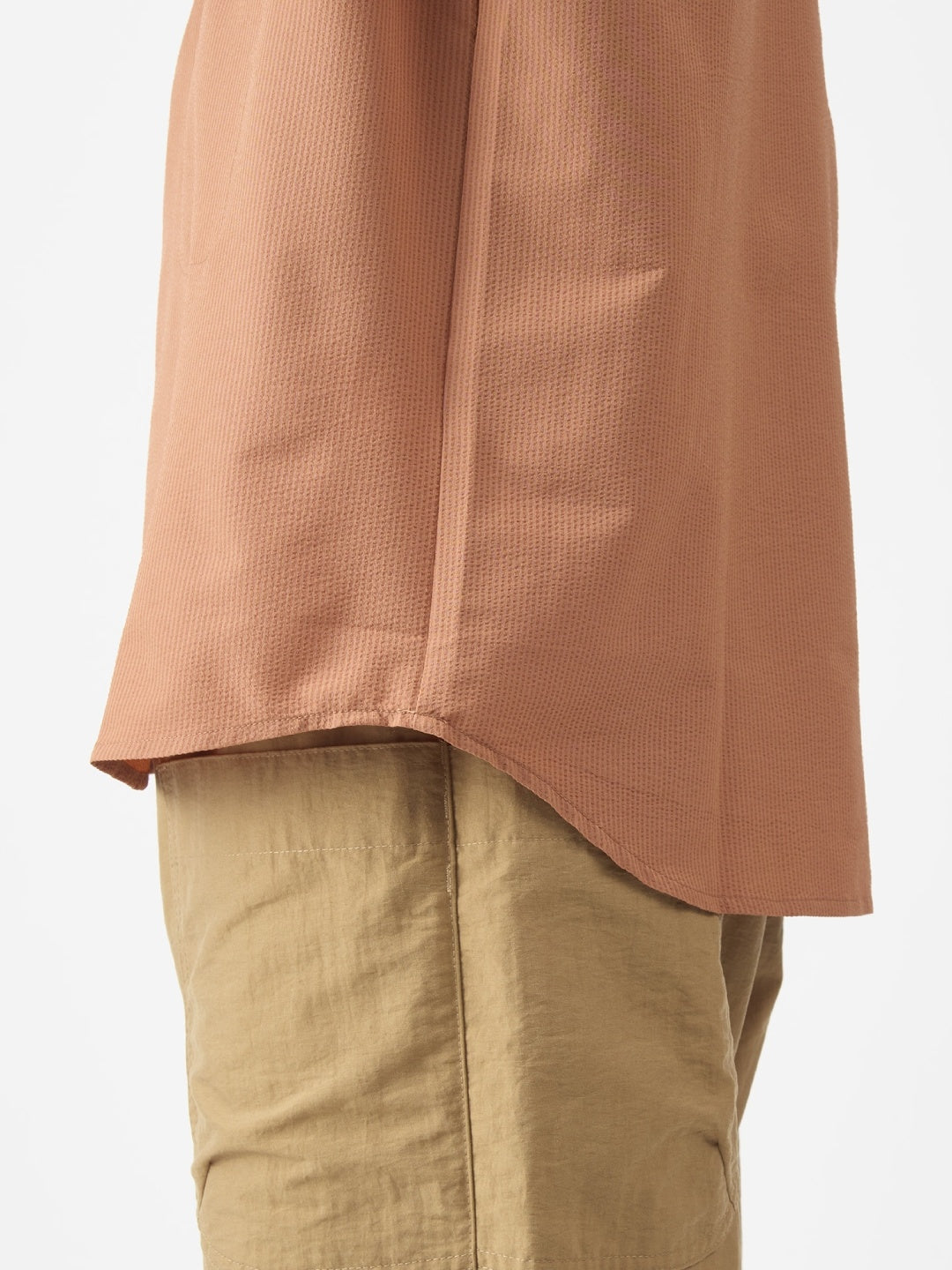 シアサッカーの半袖プルオーバーシャツ #レンガイロ [21117]｜AXESQUIN