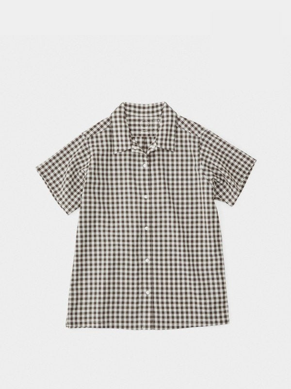 Women's Merino Short Sleeve Shirt #Brown Gingham｜山と道