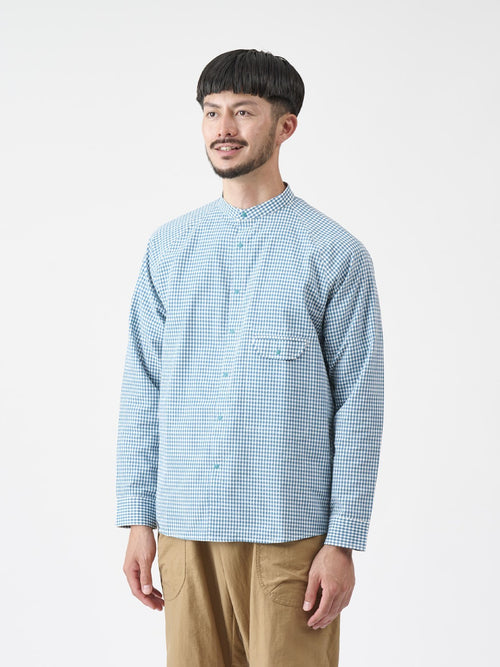 ギンガムサッカーのバンドカラーシャツ #ロクショウ [21116]｜AXESQUIN