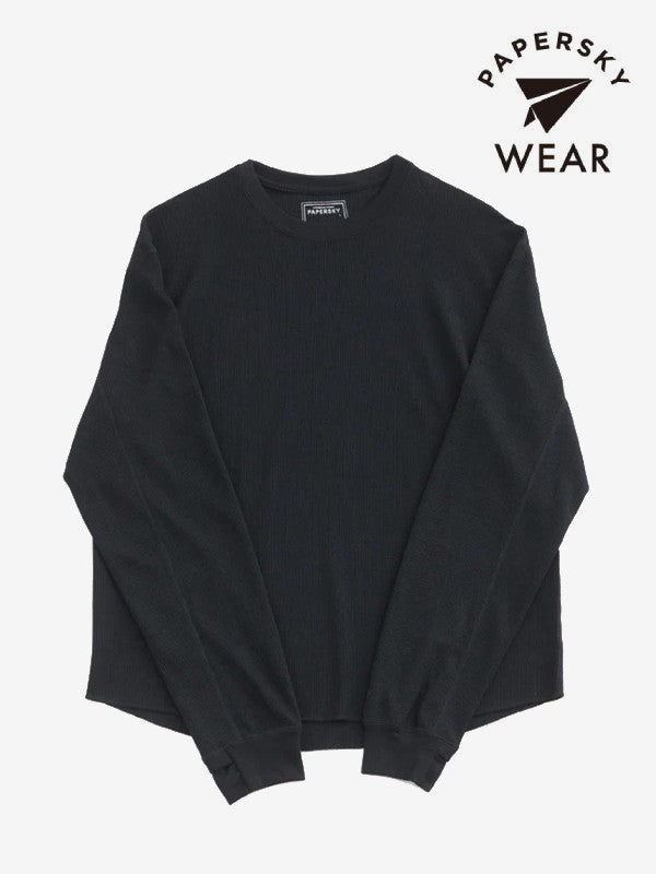 MERINO WAFFLE LONG T-SHIRTS #BLACK [PS232018]｜PAPERSKY WEAR