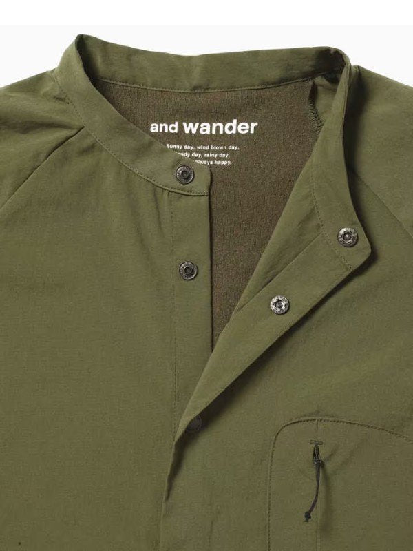 Women's fleece base band collar shirt #khaki [5743253027] ｜andwander